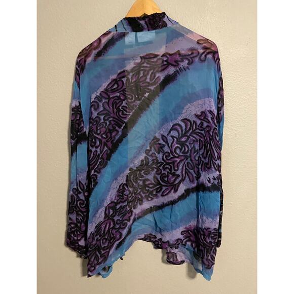 VTG Units Womens Kimono 2X Blue Floral Viscose Sheer Beaded Sequin Open Boho Y2K - Picture 4 of 7